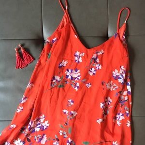 Red flower slip dress